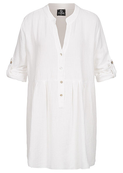 Styleboom Fashion Dames oversized blouse met omslagmouwen wit - Art.-Nr.: 21106729