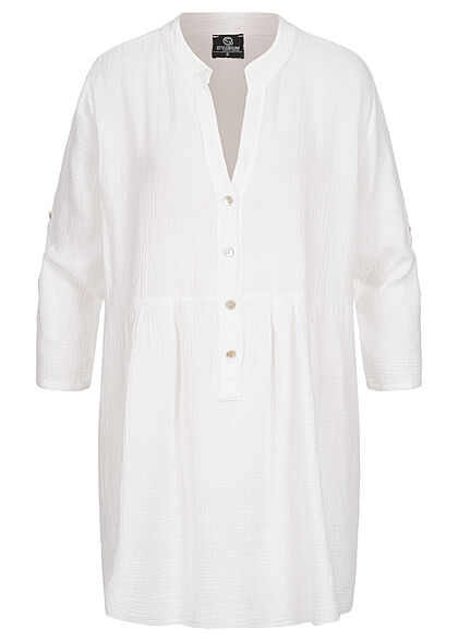 Styleboom Fashion Dames oversized blouse met omslagmouwen wit