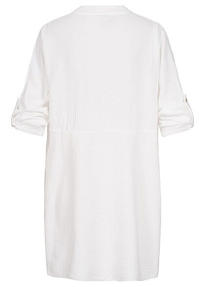 Styleboom Fashion Dames oversized blouse met omslagmouwen wit