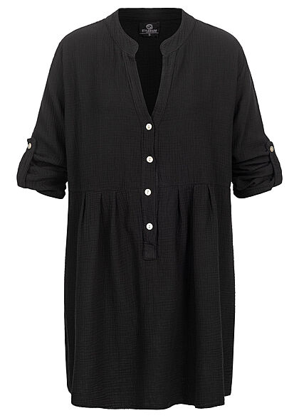 Styleboom Fashion Dames oversized blouse met omslagmouwen zwart