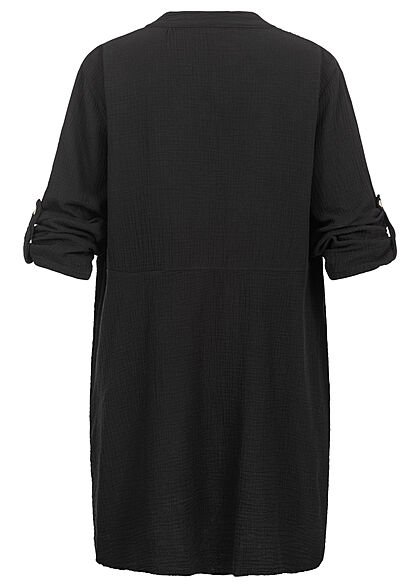 Styleboom Fashion Dames oversized blouse met omslagmouwen zwart