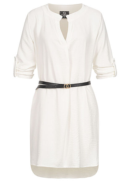 Styleboom Fashion Dames lange vorm blousejurk met ceintuur wit