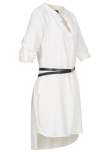 Styleboom Fashion Dames lange vorm blousejurk met ceintuur wit