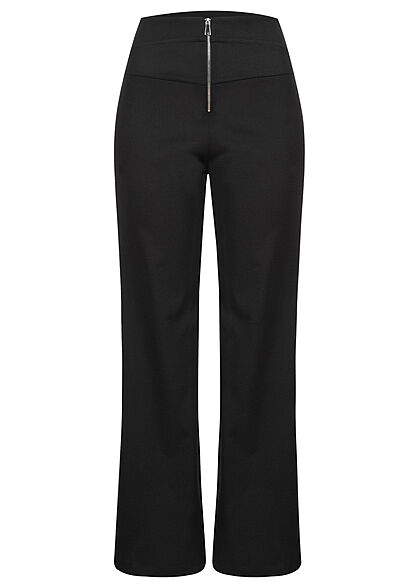Styleboom Fashion Damen Hose Stoffhose mit Zipper vorne schwarz