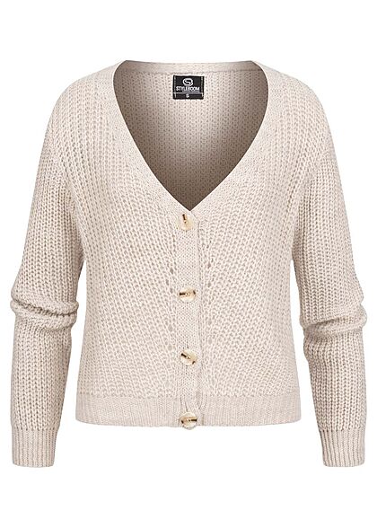 Styleboom Fashion Dames Basic Vest met knopen beige - Art.-Nr.: 21106785