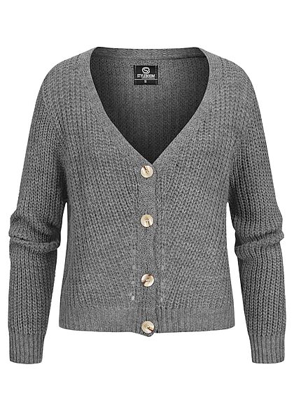Styleboom Fashion Dames Basic Vest met knopen donkergrijs - Art.-Nr.: 21106788