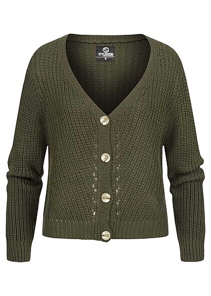 Styleboom Fashion Dames Basic Vest met knopen olijfgroen - Art.-Nr.: 21106789