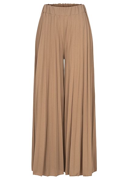 Styleboom Fashion Damen Hose Longform Elastic Waistband beige