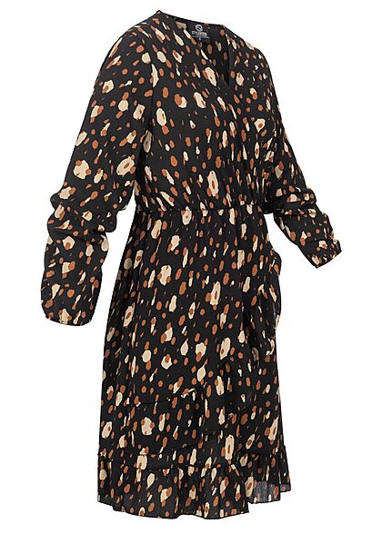 Styleboom Fashion Dames Jurk met lange mouwen print beige bruin zwart