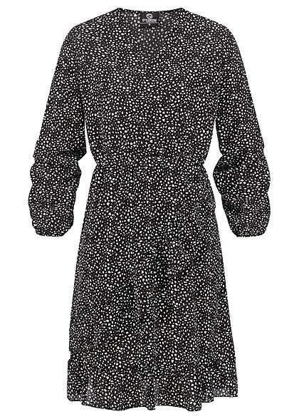 Styleboom Fashion Dames Jurk met lange mouwen print stippen zwart wit - Art.-Nr.: 21106814