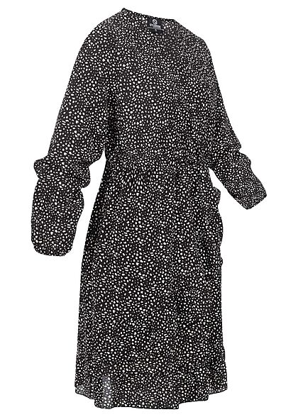 Styleboom Fashion Dames Jurk met lange mouwen print stippen zwart wit