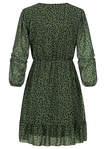 Styleboom Fashion Dames Chiffon Jurk V-hals print zwart groen