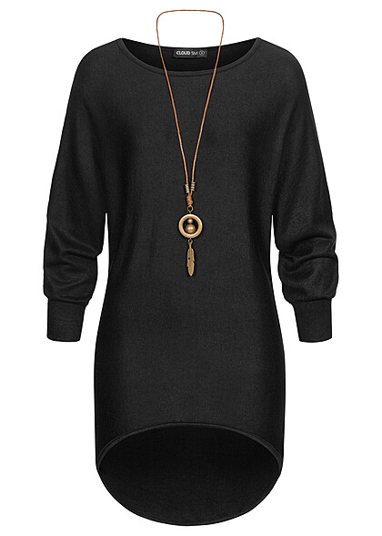 Styleboom Fashion Dames Shirt met vleermuismouwen incl. ketting zwart - Art.-Nr.: 21106818