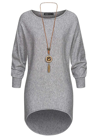 Cloud5ive Dames Shirt met vleermuismouwen incl. ketting zilver grijs