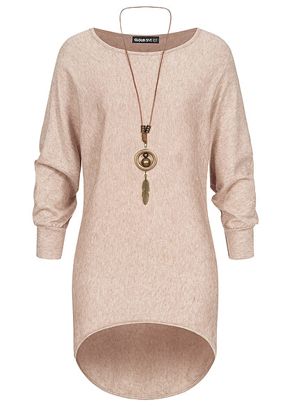 Styleboom Fashion Dames Shirt met vleermuismouwen incl. ketting beige