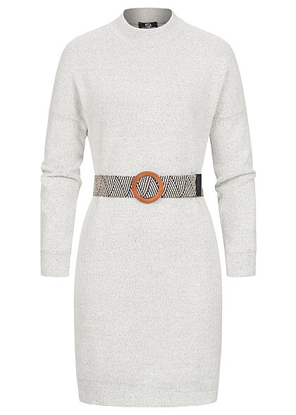 Styleboom Fashion Damen Rollkragen Kleid mit Grtel hell grau - Art.-Nr.: 21106824
