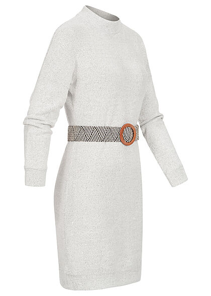 Styleboom Fashion Damen Rollkragen Kleid mit Grtel hell grau