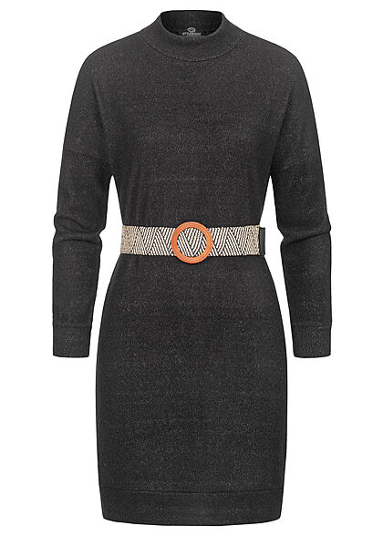 Styleboom Fashion Damen Rollkragen Kleid mit Grtel schwarz - Art.-Nr.: 21106825