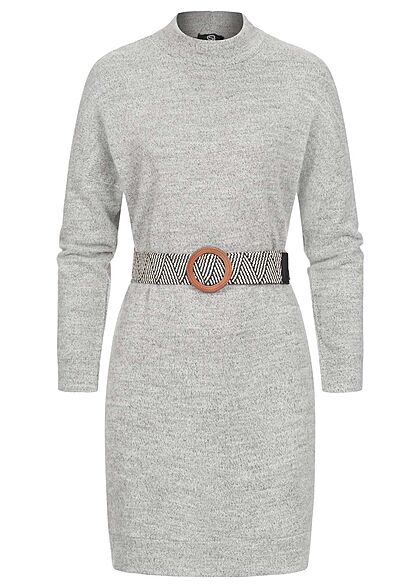 Styleboom Fashion Damen Rollkragen Kleid mit Grtel dunkel grau - Art.-Nr.: 21106826