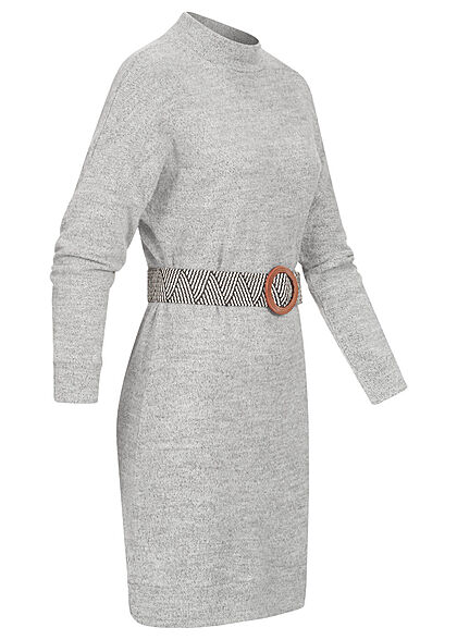 Styleboom Fashion Damen Rollkragen Kleid mit Grtel dunkel grau