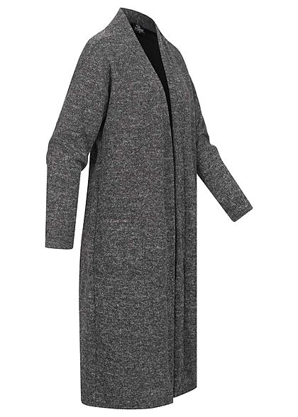 Styleboom Fashion Damen Cardigan Strickjacke Longform 2-Pockets dunkel grau