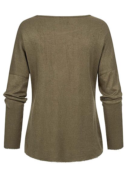 Styleboom Fashion Damen Pullover Strasssteine Lieblingsmensch oliv grün