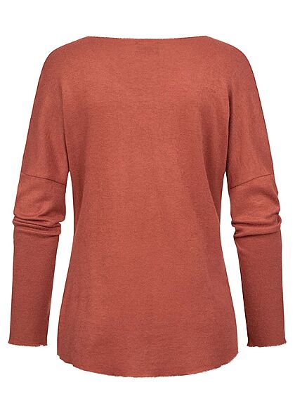 Styleboom Fashion Dames Trui V-hals strass sterpatroon roest rood