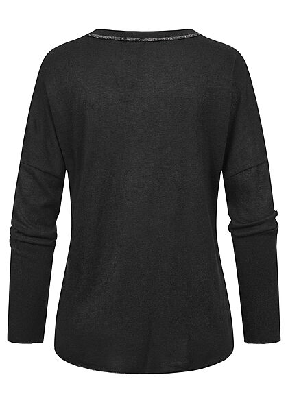 Styleboom Fashion Damen Shirt Sweater mit Vintage Strasssteinen schwarz
