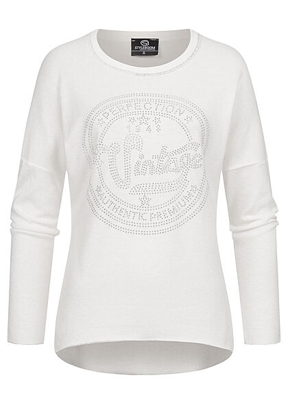 Styleboom Fashion Damen Shirt Sweater mit Vintage Strasssteinen weiss - Art.-Nr.: 21106857