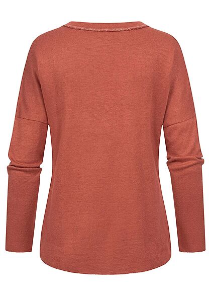Styleboom Fashion Damen Shirt Sweater mit Vintage Strasssteinen rost rot