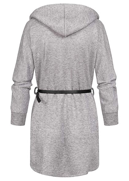 Styleboom Fashion Damen Cardigan mit Kapuze und Grtel 2-Pockets silber grau