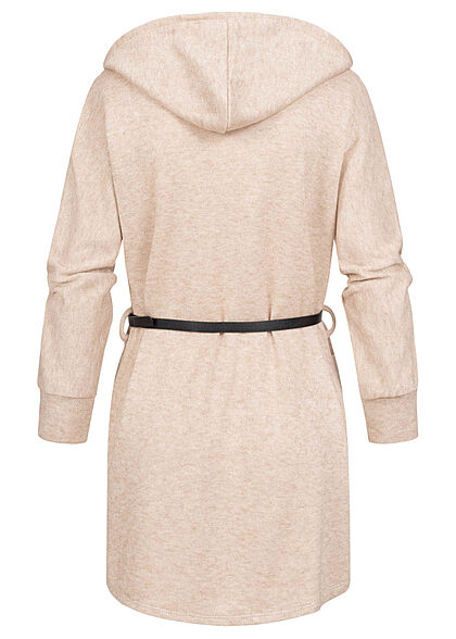 Styleboom Fashion Damen Cardigan mit Kapuze und Gürtel 2-Pockets beige