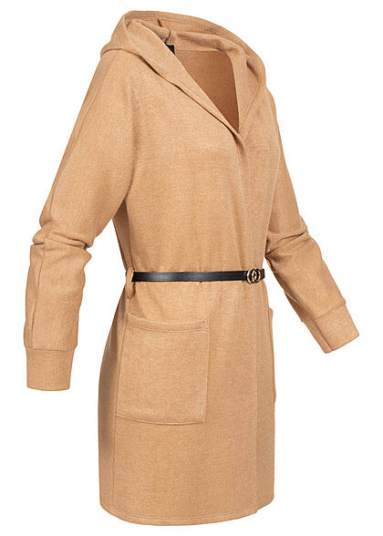Styleboom Fashion Damen Cardigan mit Kapuze und Grtel 2-Pockets camel braun