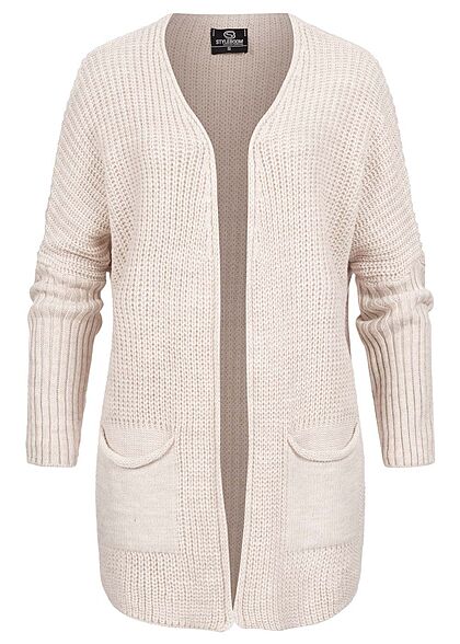 Styleboom Fashion Dames open gebreid vest met 2 zakken beige