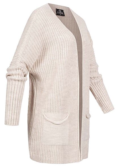Styleboom Fashion Dames open gebreid vest met 2 zakken beige