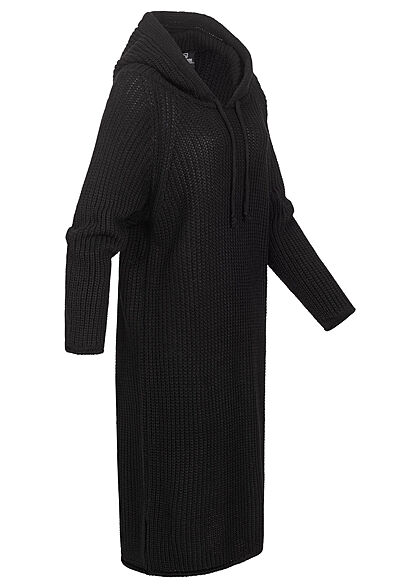 Styleboom Fashion Damen Strickkleid mit Kapuze schwarz