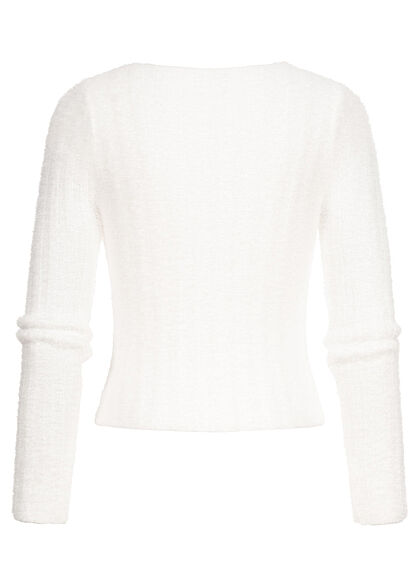 Styleboom Fashion Dames korte fluffy trui met v-hals imitatiebont stof wit