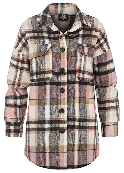 Styleboom Fashion Dames Jasje met knopen geruit roze bruin en beige