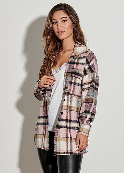 Styleboom Fashion Dames Jasje met knopen geruit roze bruin en beige