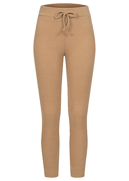 Styleboom Fashion Dames Geribde stoffen broek met decoratief trekkoord beige - Art.-Nr.: 21106904