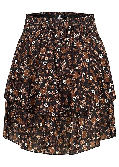 Styleboom Fashion Dames Minirok met 2 lagen en bloemenprint zwart en bruin