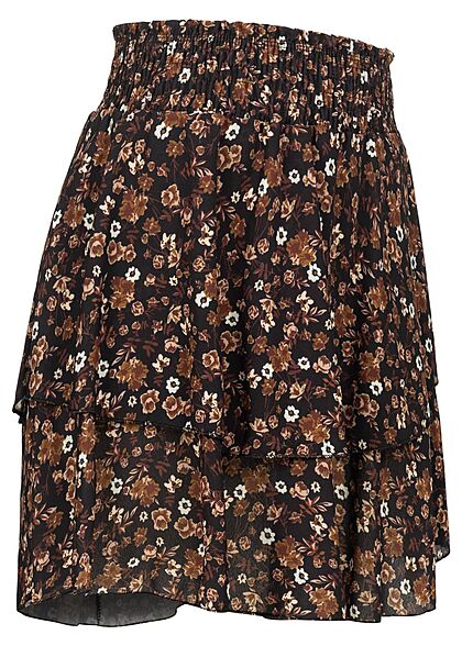 Styleboom Fashion Dames Minirok met 2 lagen en bloemenprint zwart en bruin
