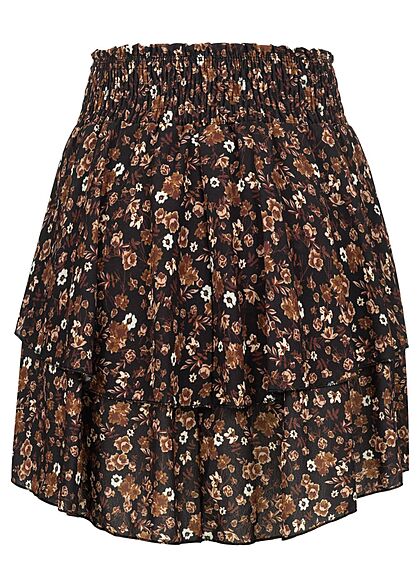 Styleboom Fashion Dames Minirok met 2 lagen en bloemenprint zwart en bruin