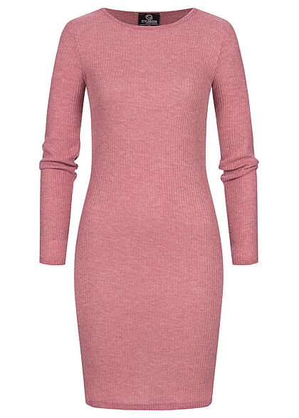Styleboom Fashion Dames ribbel look jurk met lange mouwen roze