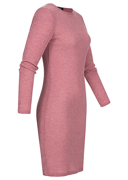 Styleboom Fashion Dames ribbel look jurk met lange mouwen roze