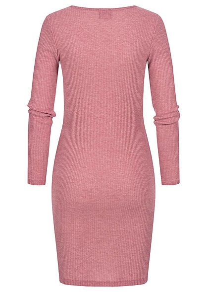 Styleboom Fashion Dames ribbel look jurk met lange mouwen roze
