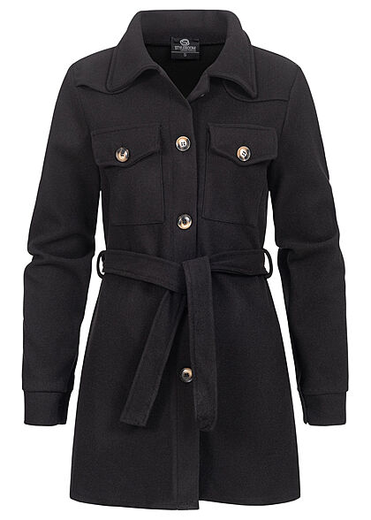 Styleboom Fashion Dames Fleece vest met ceintuur zwart