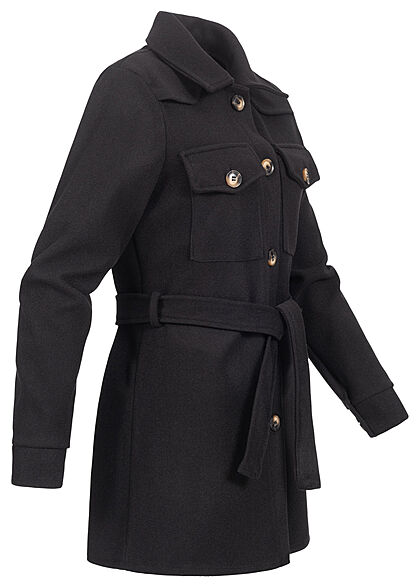 Styleboom Fashion Dames Fleece vest met ceintuur zwart