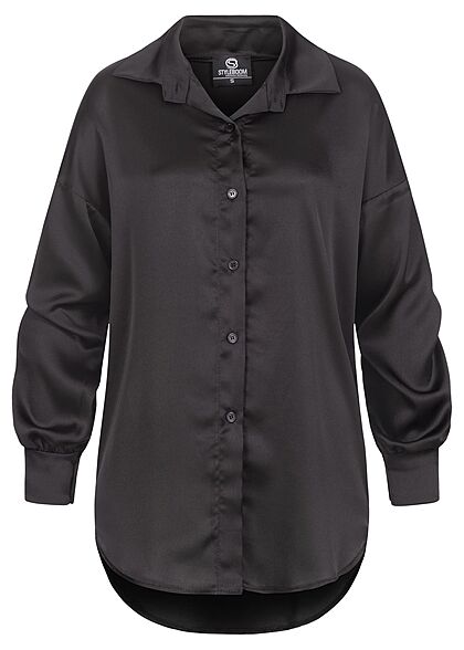 Styleboom Fashion Dames Satijnen blouse met knopen zwart