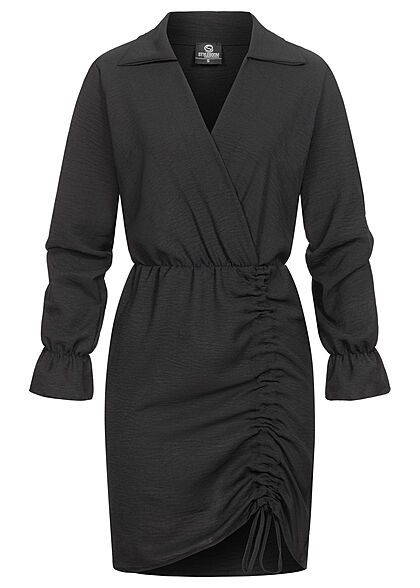 Styleboom Fashion Dames Jurk in wikkel look met v-hals zwart